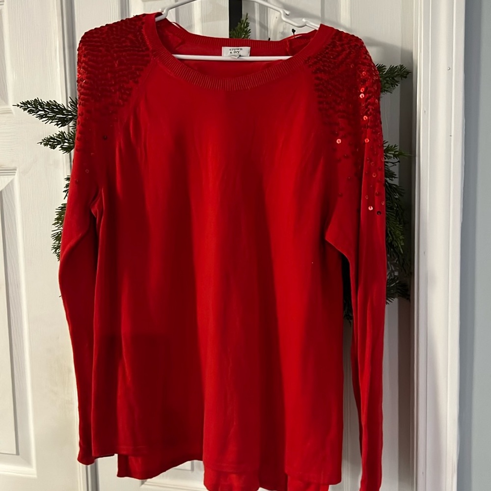 Embellished Sequin Red Sweater